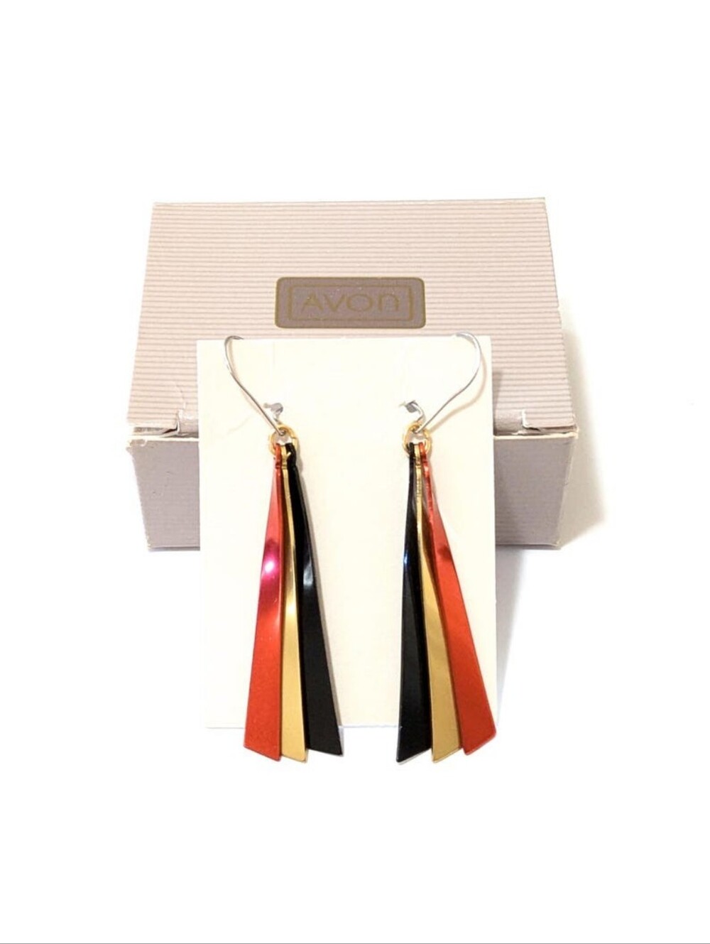 Avon Nib Red Black and Gold Layered Dangle Earri Vintage Earngs
